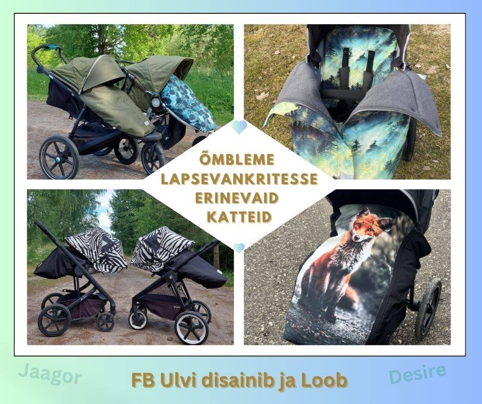 Neli erinevat pilti, millel vankrid, millel vankrikatted, kaarvari, vihmakile, istmepehmendus. Pildi keskel on tekst.